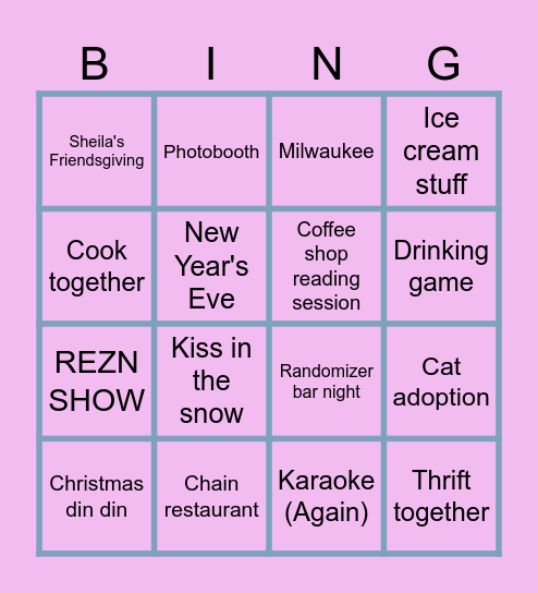 Cailin&SaraPALOOZA December Bingo Card