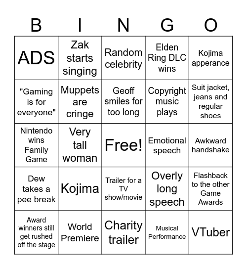 GAME AWARDS 2024 Bingo Card