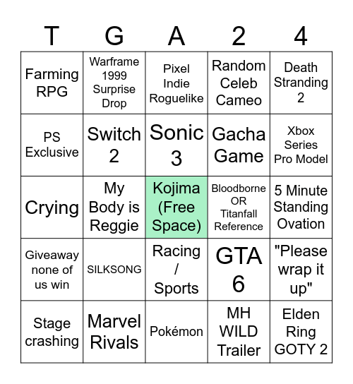 TGA 2024 Bingo Card
