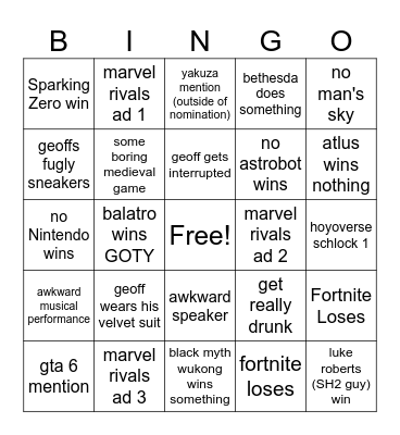 VGA'S 2025 Bingo Card