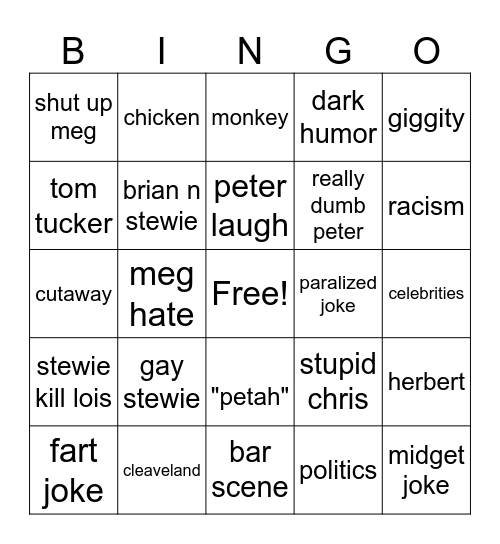 family guy Bingo Card