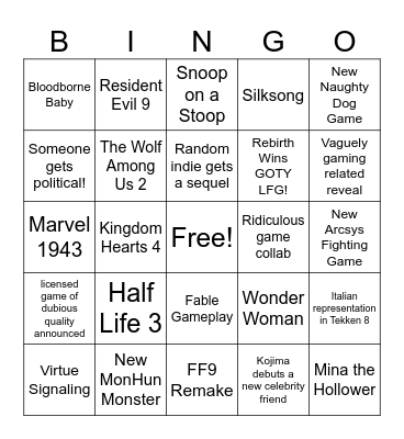 The Game Awards Bingo Card