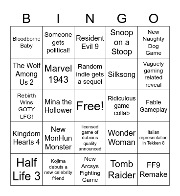 The Game Awards Bingo Card