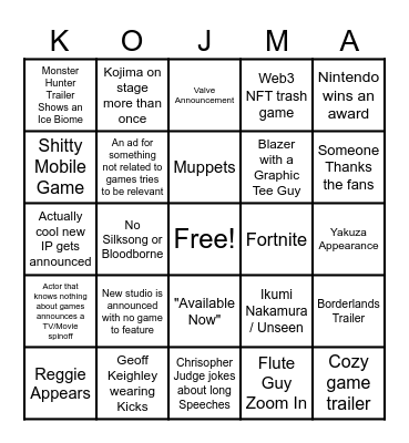 TGA 2024 Bingo Card