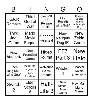 TGA 2024 Bingo Card