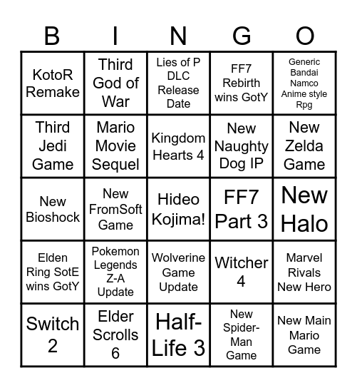 TGA 2024 Bingo Card