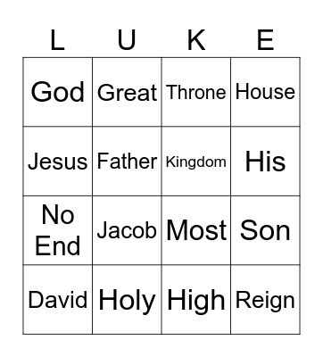 Luke 1 Prophecy about Jesus Bingo Card