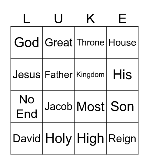 Luke 1 Prophecy about Jesus Bingo Card