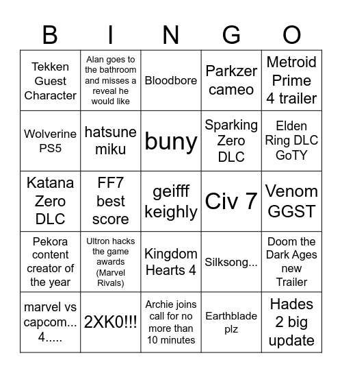 Untitled Bingo Card