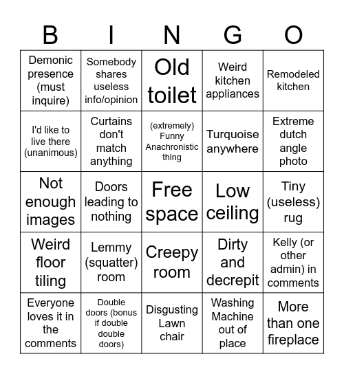 Old House BINGO!!! Bingo Card