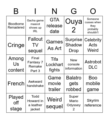 2024 GAME AWARDS BINGO Card