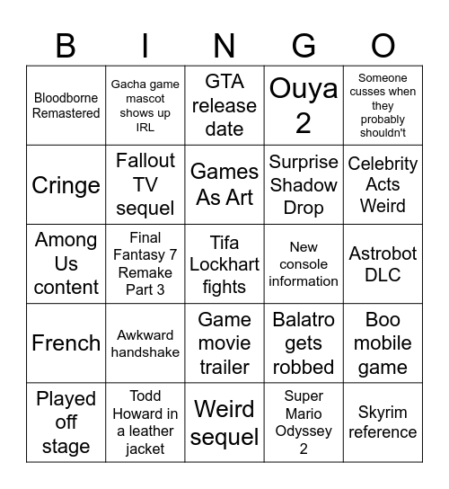 2024 GAME AWARDS BINGO Card