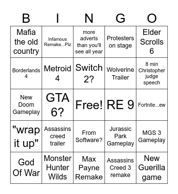 Game Awards Bingo Card