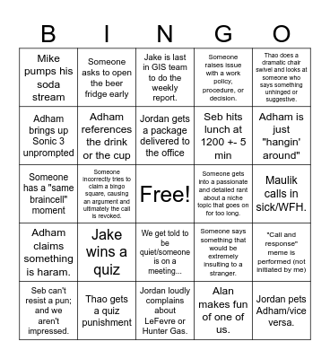 PIPELINES BINGO Card