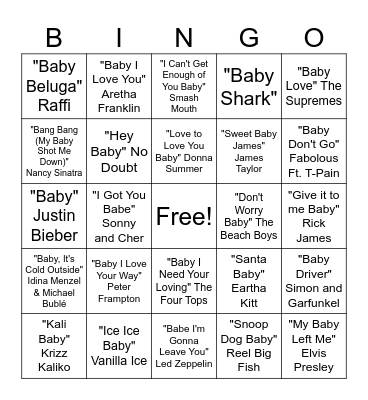 Baby Song Bingo Card