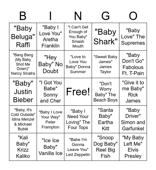 Baby Song Bingo Card