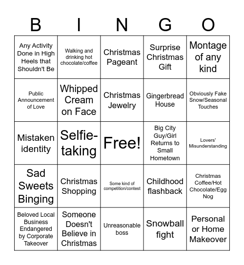 Hallmark Movie Bingo Card