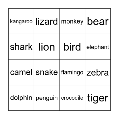 Animals Bingo Card