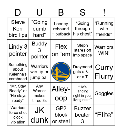 Warriors Bingo 2024-2025 Bingo Card