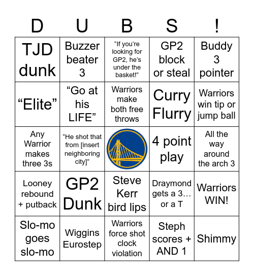 Warriors Bingo 2024-2025 Bingo Card