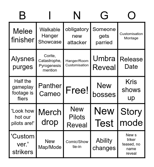 Mecha Break TGA Bingo Card