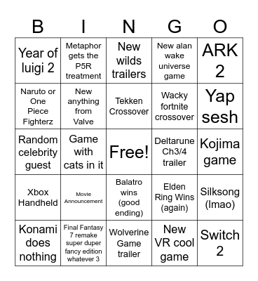 GAME AWARDS BINGO Card