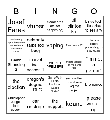 The Game Awards 2025 Bingo Card