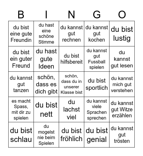 Komplimente Bingo Card