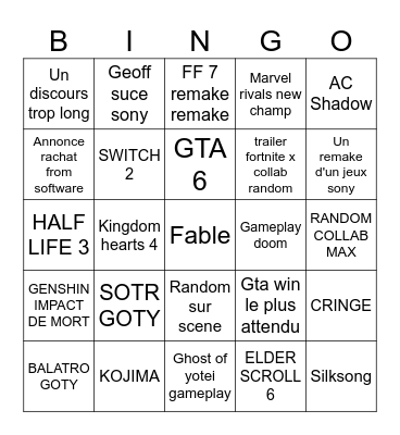 GAME AWARDS 2024 Bingo Card
