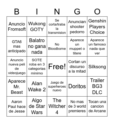 GOTY 2024 Bingo Card