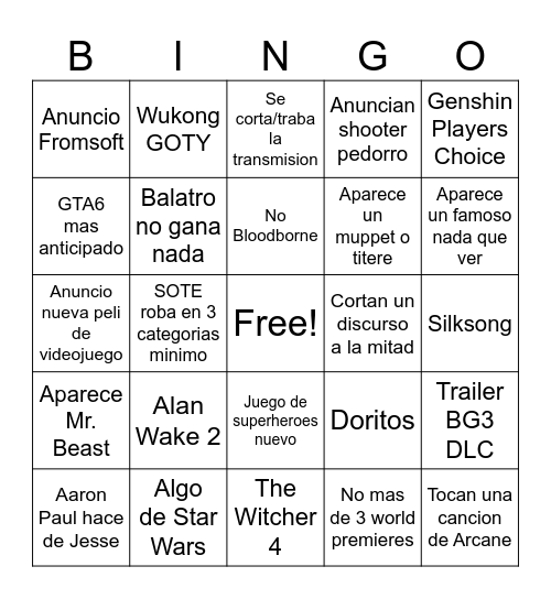 GOTY 2024 Bingo Card