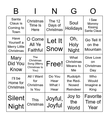 Christmas Song Bingo Card