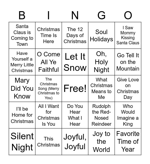 Christmas Song Bingo Card