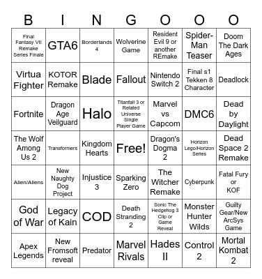 The Game Awards 10th Anniversary Trailer Bingo Card