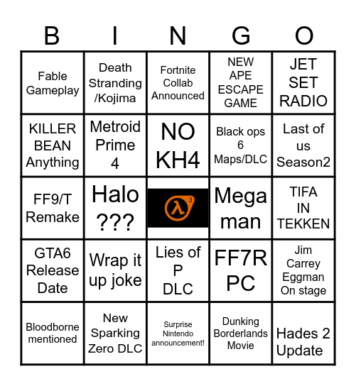 Vash's Game awards 2024 Bingo Card Bingo Card