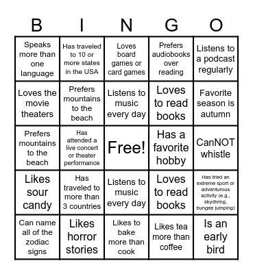 Get to Know Your Colleagues Bingo Card