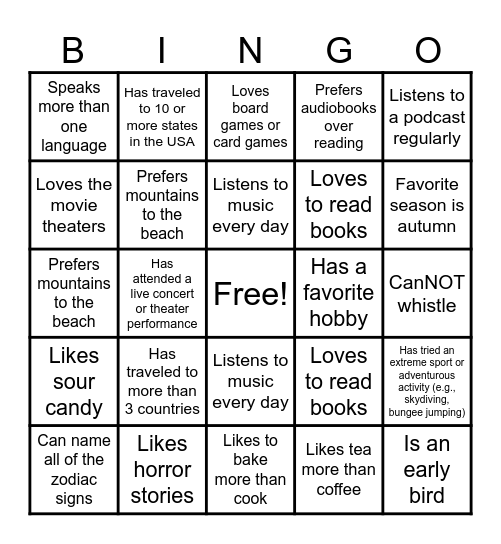 Get to Know Your Colleagues Bingo Card