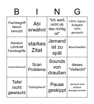 Schulbingo Card