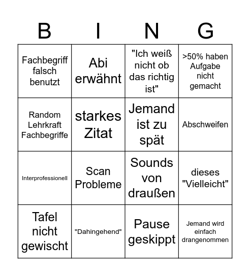 Schulbingo Card