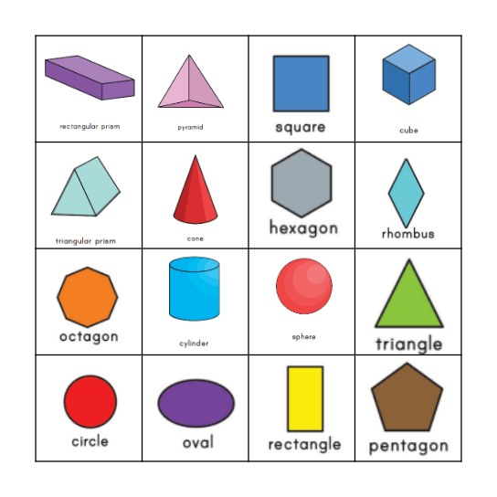 2D and 3D shapes Bingo Card