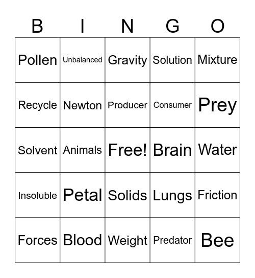 Science Bingo Card