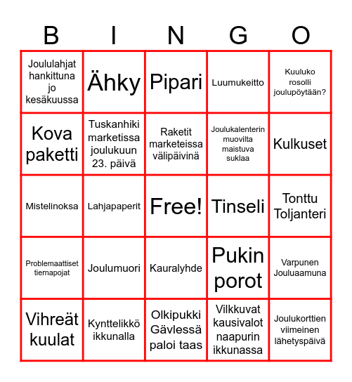 PIKKUJOULU BINGO Card