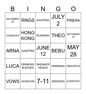 #THEONEFORVERA Bingo Card