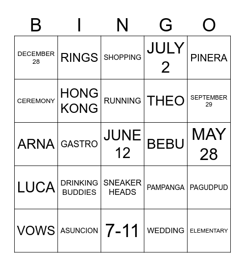 #THEONEFORVERA Bingo Card