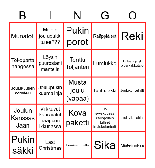 PIKKUJOULU BINGO Card