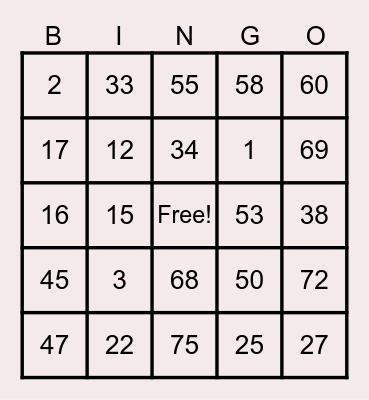 BRENT Bingo Card