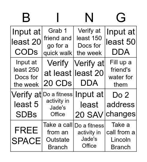 Bingo Bonanza Bingo Card