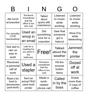 Workplace Bingo Card