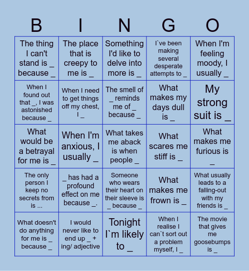 Katya/ Masha final vocab revision Bingo Card