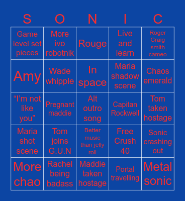 SONIC 3 BINGO Card